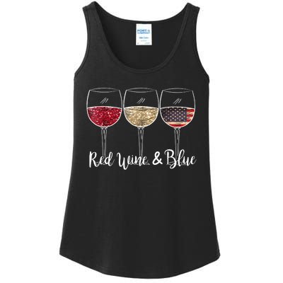 Red Wine & Blue 4th Of July Red White Blue Wine Glasses Ladies Essential Tank