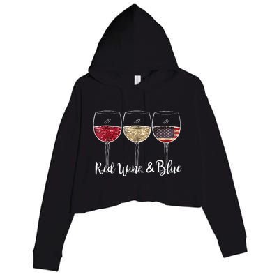 Red Wine & Blue 4th Of July Red White Blue Wine Glasses Crop Fleece Hoodie