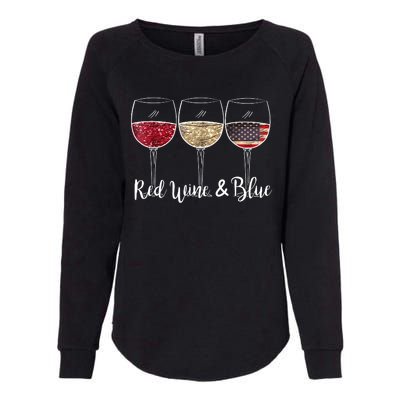 Red Wine & Blue 4th Of July Red White Blue Wine Glasses Womens California Wash Sweatshirt