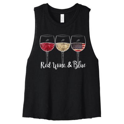 Red Wine & Blue 4th Of July Red White Blue Wine Glasses Women's Racerback Cropped Tank