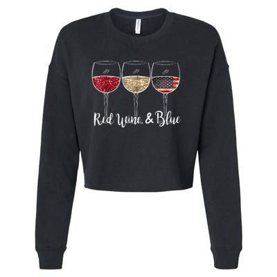 Red Wine & Blue 4th Of July Red White Blue Wine Glasses Cropped Pullover Crew