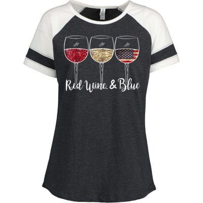 Red Wine & Blue 4th Of July Red White Blue Wine Glasses Enza Ladies Jersey Colorblock Tee