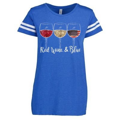 Red Wine & Blue 4th Of July Red White Blue Wine Glasses Enza Ladies Jersey Football T-Shirt