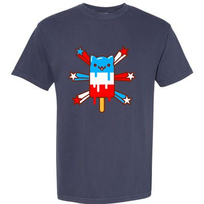 RED WHITE & BLUE POPSICLE CAT - 4th of July Garment-Dyed Heavyweight T-Shirt