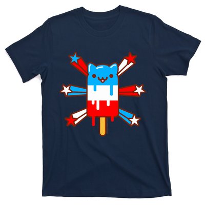 RED WHITE & BLUE POPSICLE CAT - 4th of July T-Shirt