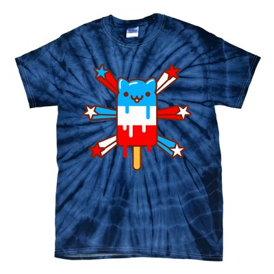 RED WHITE & BLUE POPSICLE CAT - 4th of July Tie-Dye T-Shirt