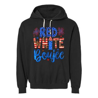 Red White & Boujee Summer Funny Drinking 4th of July US Flag Garment-Dyed Fleece Hoodie