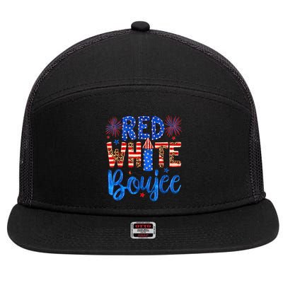 Red White & Boujee Summer Funny Drinking 4th of July US Flag 7 Panel Mesh Trucker Snapback Hat