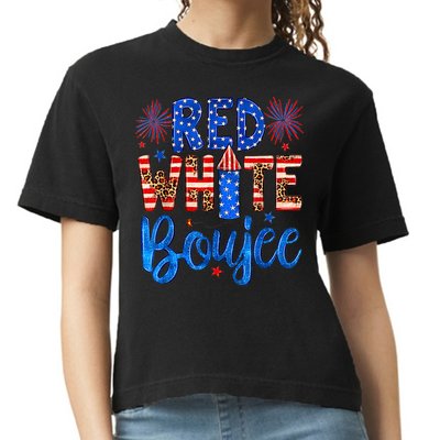 Red White & Boujee Summer Funny Drinking 4th of July US Flag Comfort Colors Boxy T-Shirt