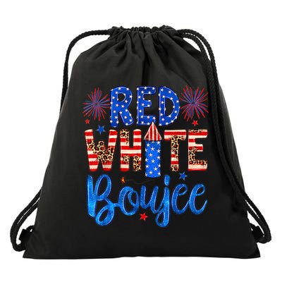 Red White & Boujee Summer Funny Drinking 4th of July US Flag Drawstring Bag