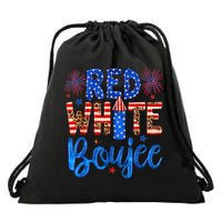 Red White & Boujee Summer Funny Drinking 4th of July US Flag Drawstring Bag