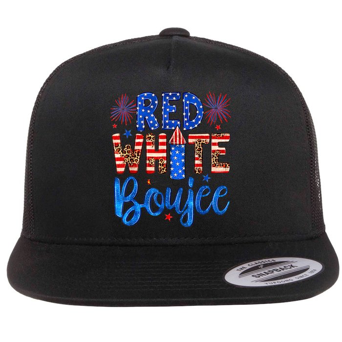 Red White & Boujee Summer Funny Drinking 4th of July US Flag Flat Bill Trucker Hat