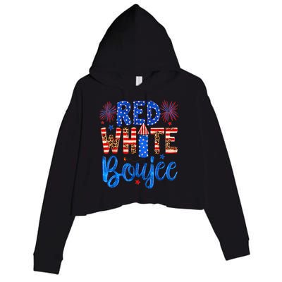 Red White & Boujee Summer Funny Drinking 4th of July US Flag Crop Fleece Hoodie