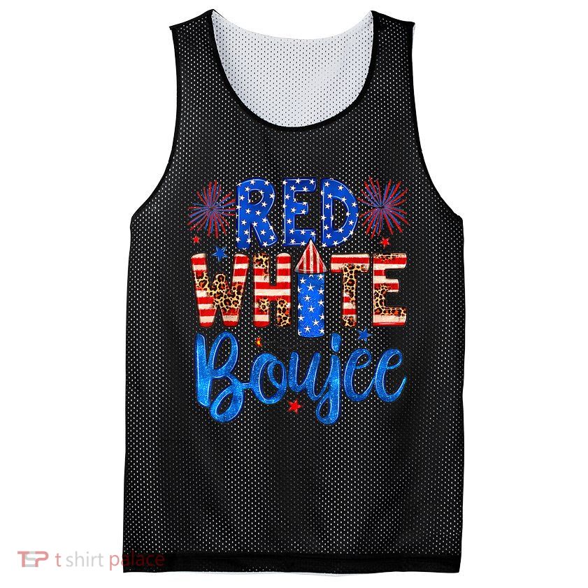 Red White & Boujee Summer Funny Drinking 4th of July US Flag Mesh Reversible Basketball Jersey Tank