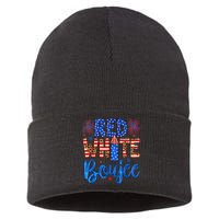 Red White & Boujee Summer Funny Drinking 4th of July US Flag Sustainable Knit Beanie