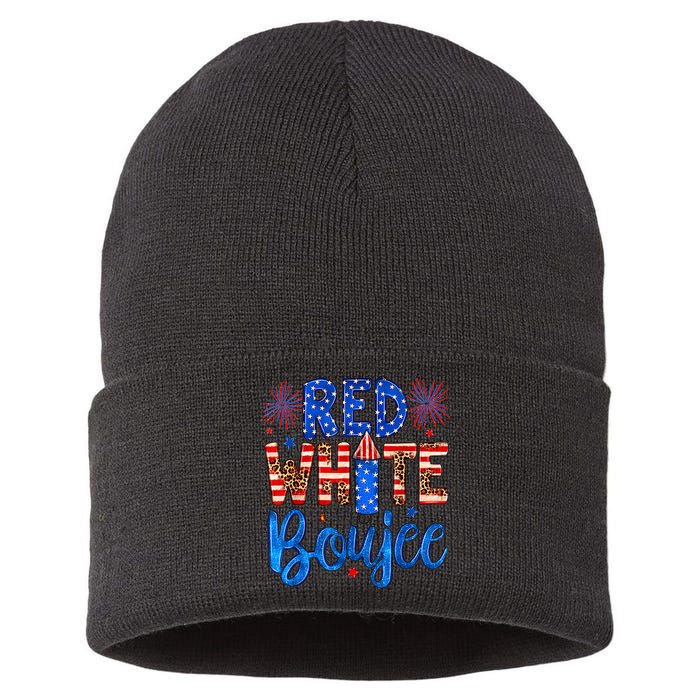 Red White & Boujee Summer Funny Drinking 4th of July US Flag Sustainable Knit Beanie