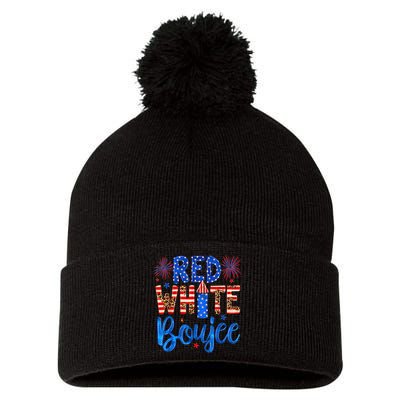 Red White & Boujee Summer Funny Drinking 4th of July US Flag Pom Pom 12in Knit Beanie