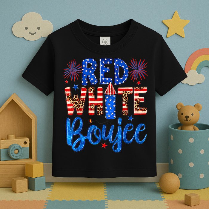 Red White & Boujee Summer Funny Drinking 4th of July US Flag Toddler T-Shirt
