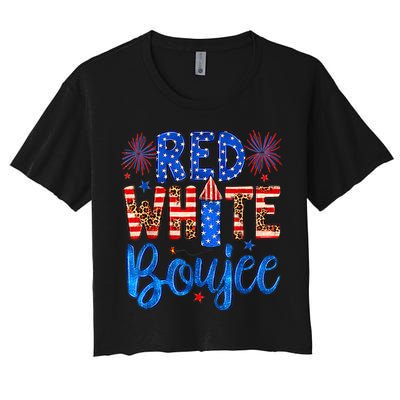 Red White & Boujee Summer Funny Drinking 4th of July US Flag Crop Top