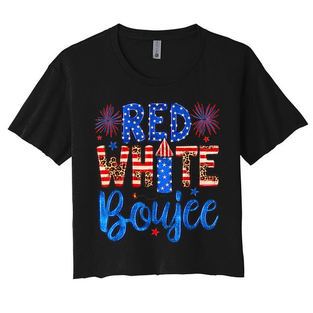 Red White & Boujee Summer Funny Drinking 4th of July US Flag Crop Top