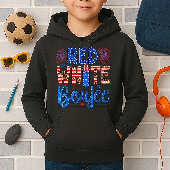 Red White & Boujee Summer Funny Drinking 4th of July US Flag Kids Hoodie