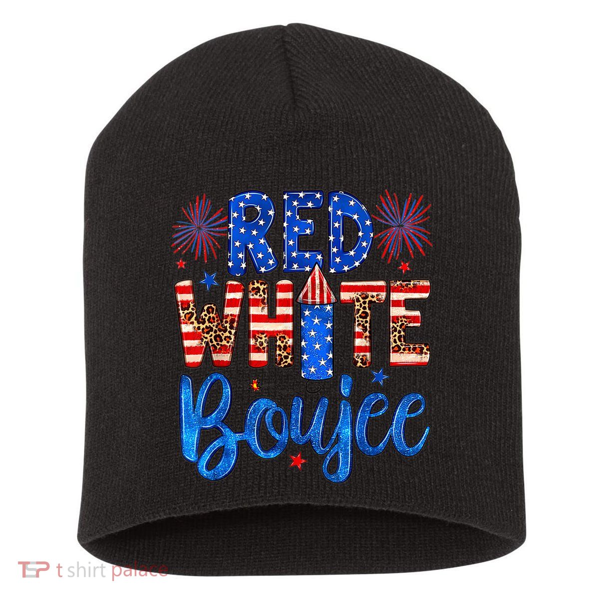 Red White & Boujee Summer Funny Drinking 4th of July US Flag Short Acrylic Beanie