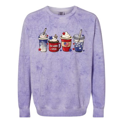 Red White Blue Latte Ice Coffee USA 4th Of July Patriotic Colorblast Crewneck Sweatshirt