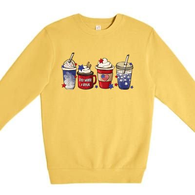 Red White Blue Latte Ice Coffee USA 4th Of July Patriotic Premium Crewneck Sweatshirt