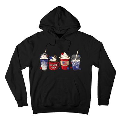 Red White Blue Latte Ice Coffee USA 4th Of July Patriotic Hoodie