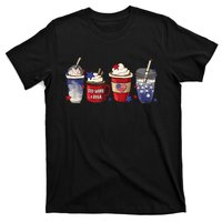 Red White Blue Latte Ice Coffee USA 4th Of July Patriotic T-Shirt