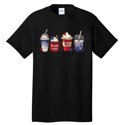 Red White Blue Latte Ice Coffee USA 4th Of July Patriotic Tall T-Shirt