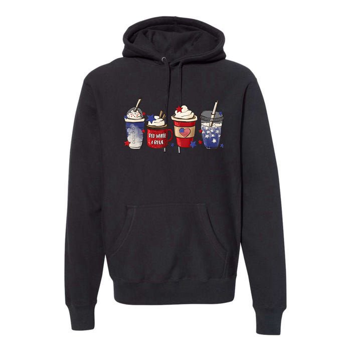 Red White Blue Latte Ice Coffee USA 4th Of July Patriotic Premium Hoodie