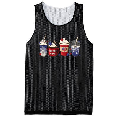 Red White Blue Latte Ice Coffee USA 4th Of July Patriotic Mesh Reversible Basketball Jersey Tank