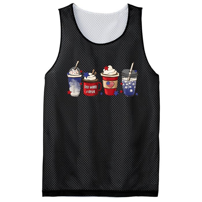 Red White Blue Latte Ice Coffee USA 4th Of July Patriotic Mesh Reversible Basketball Jersey Tank