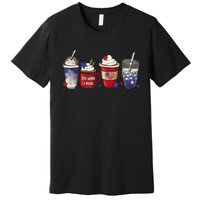 Red White Blue Latte Ice Coffee USA 4th Of July Patriotic Premium T-Shirt