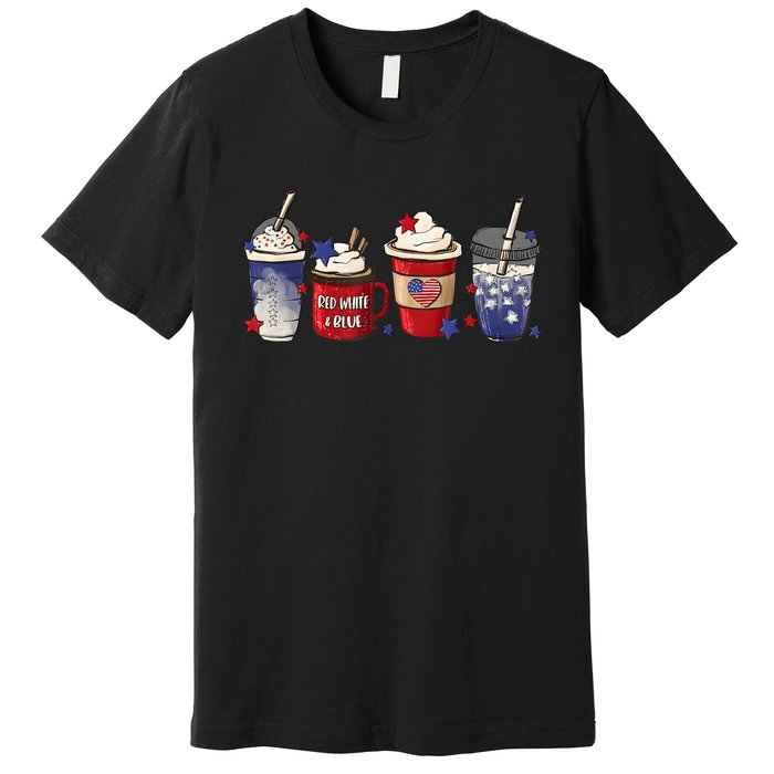 Red White Blue Latte Ice Coffee USA 4th Of July Patriotic Premium T-Shirt