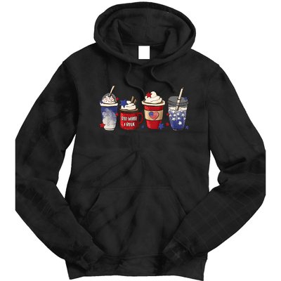 Red White Blue Latte Ice Coffee USA 4th Of July Patriotic Tie Dye Hoodie