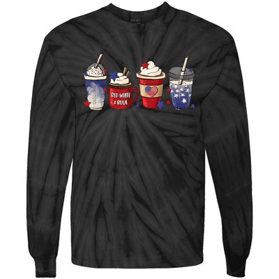 Red White Blue Latte Ice Coffee USA 4th Of July Patriotic Tie-Dye Long Sleeve Shirt