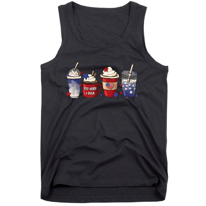 Red White Blue Latte Ice Coffee USA 4th Of July Patriotic Tank Top