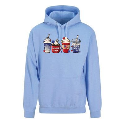 Red White Blue Latte Ice Coffee USA 4th Of July Patriotic Unisex Surf Hoodie