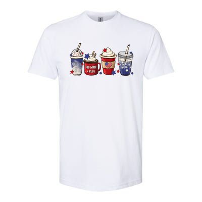 Red White Blue Latte Ice Coffee USA 4th Of July Patriotic Softstyle CVC T-Shirt