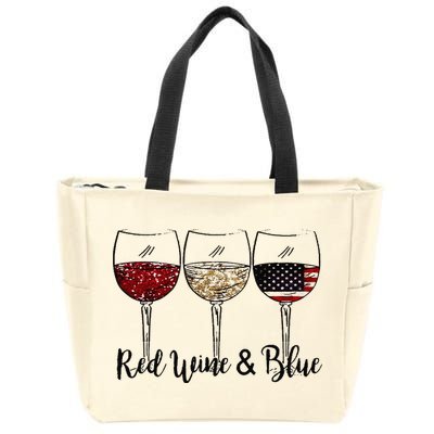 Red Wine & Blue 4th of July Red White Blue Wine Glasses Zip Tote Bag