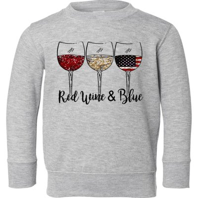 Red Wine & Blue 4th of July Red White Blue Wine Glasses Toddler Sweatshirt