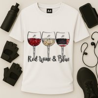 Red Wine & Blue 4th of July Red White Blue Wine Glasses Cooling Performance Crew T-Shirt