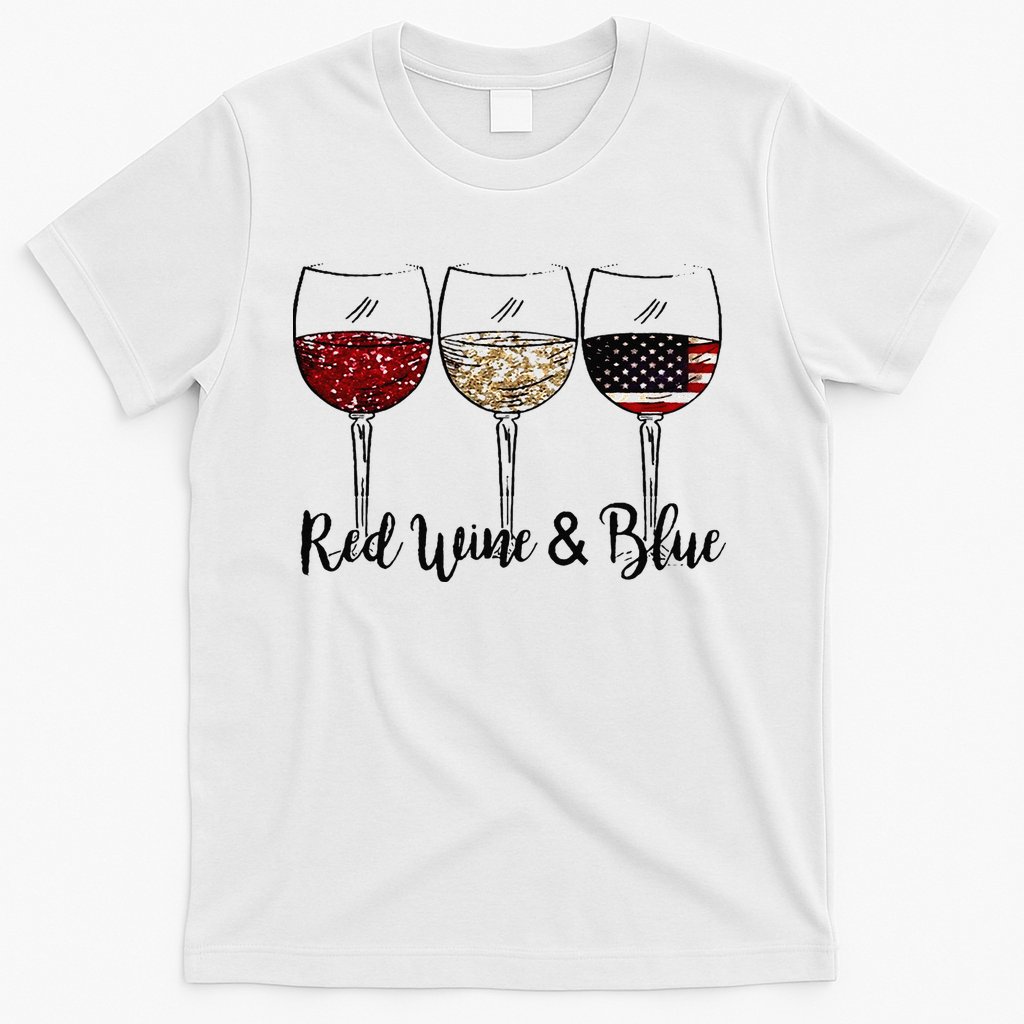 Red Wine & Blue 4th of July Red White Blue Wine Glasses T-Shirt