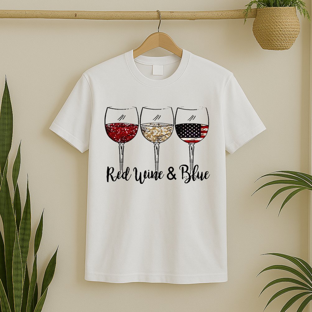 Red Wine & Blue 4th of July Red White Blue Wine Glasses T-Shirt