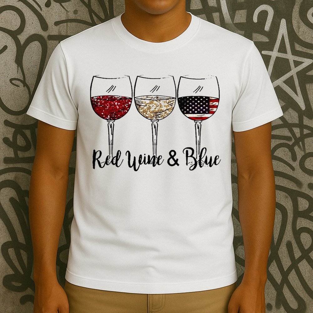 Red Wine & Blue 4th of July Red White Blue Wine Glasses T-Shirt