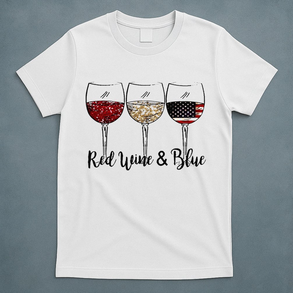 Red Wine & Blue 4th of July Red White Blue Wine Glasses T-Shirt