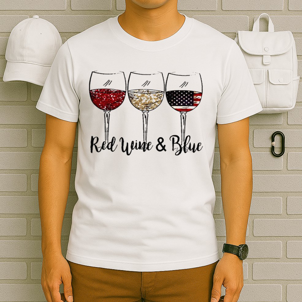 Red Wine & Blue 4th of July Red White Blue Wine Glasses T-Shirt