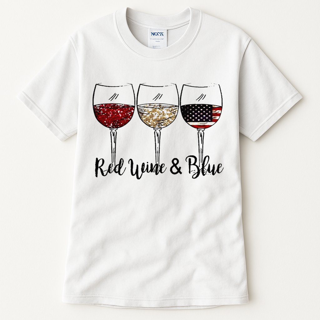 Red Wine & Blue 4th of July Red White Blue Wine Glasses Tall T-Shirt